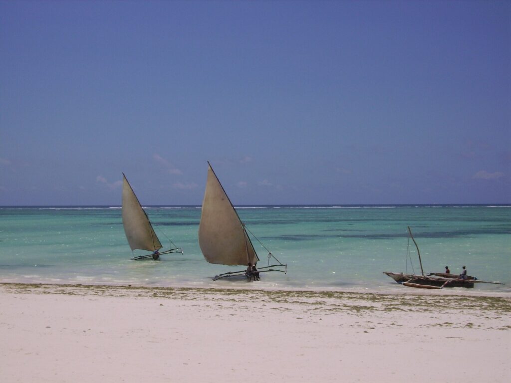 White-sand beach and turquoise water in Zanzibar